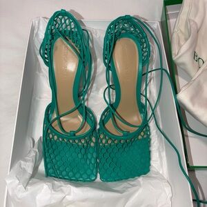 Bottega Veneta Teal Lace-Up Heels